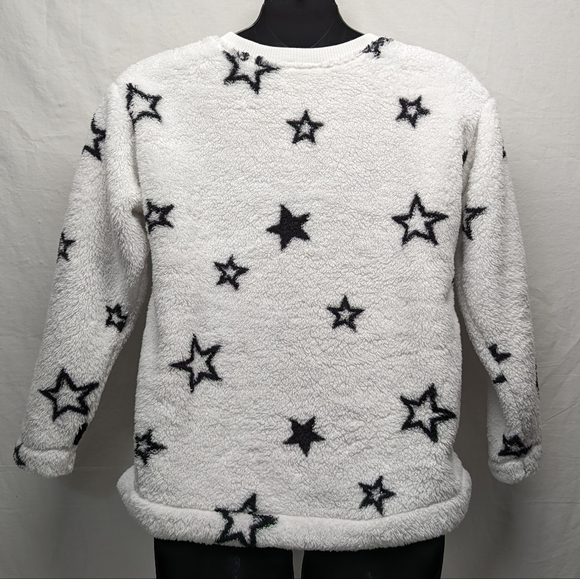 LOFT Sherpa Fleece Sweater White with Black Stars - Extremely Soft - Like New - Picture 4 of 8